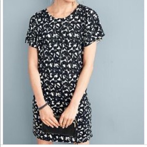 Garnet Hill Silk Cotton Short Sleeve Knit Geo Printed Mini Dress Lightweight - Picture 1 of 11